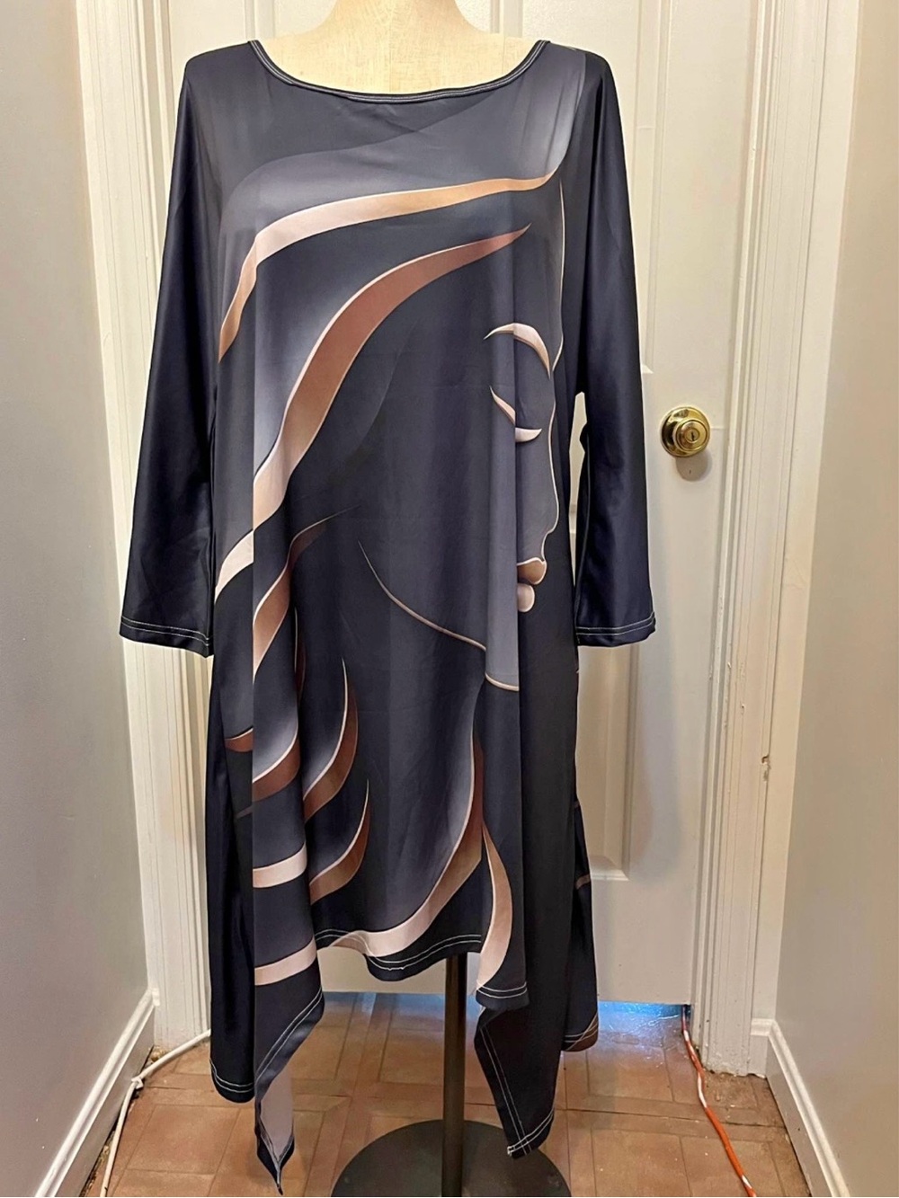 Asymmetrical Black Graphic-Print Women’s Dress